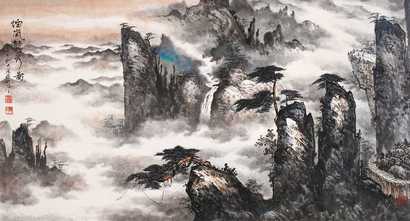 姚大统 烟岚竞秀图 镜心
